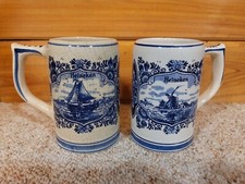 Pair OfDelft Blue Hand Painted Heineken Windmill Beer Tankard Stein Mug Holland picture