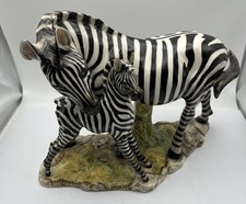 Ethan Allen Vintage Sculpture Zebra & Foal Porcelain Terra Cotta Figurine  MCM picture