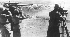Italian soldiers scan horizon through binoculars while their colle- Old Photo picture