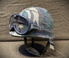 GENUINE US ARMY / USMC MILITARY M1 COMBAT HELMET with ERDL CAMO COVER & GOGGLES picture