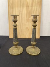 Pair Antique French Empire Brass Candlestick Candle Holders picture