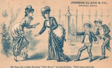 1880s-90s Light Running New Home Sewing Machine Johnson Clark & Co. Orange Mass picture