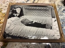 Antique Brass Framed Photograph Old Man In Casket picture