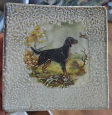 Antique or vintage Pottery Tile Hunting Bird Dog , Coonhound , 4.5 Inches picture