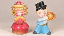Vtg Enesco Sweet Shop Cupcake Kids Salt Pepper Shakers Boy Girl Japan With Corks picture