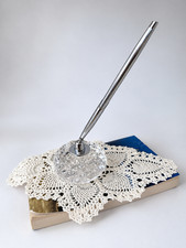 Waterford Crystal Desk Pen Holder with Silver-Tone Pen Cut Glass picture