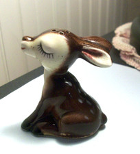 Vintage 1950's anthropomorphic fawn deer single salt shaker Japan orig cork picture