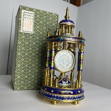 Vintage Chinese Cloisonné Brass Enamel Blue Mantle Clock Winds And Ticks READ picture
