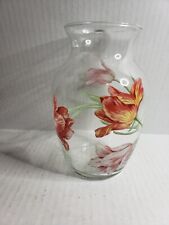 Teleflora Clear Glass Vase w/Tulip Design Hand Painted  Floral Vase picture