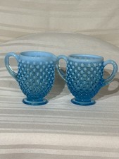 Blue Opalescent Hobnail Sugar and Creamer Set -3.25