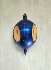Vtg Blue Teardrop Triple Indent Painted Candle Poland Glass Christmas Ornament picture
