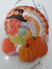 Vintage 7” Pilgrim Turkey Thanksgiving Fall Wall Decoration Pumpkins picture