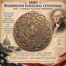 WASHINGTON INAUGURAL CENTENNIAL~GW LINKED STATES BORDER~button  Albert's WI 4 CM picture