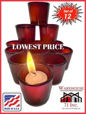 PACK OF  12 RED  GLASS VOTIVE CANDLE HOLDERS USA MADE QUALITY OVERSTOCK AMAZON picture