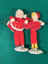 PAIR of Mr and Mrs Santa Claus Vintage Christmas Ornaments Putz Decor 5.5