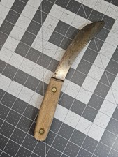 Vintage Primative Handmade Fixed Blade Knife Wood Handle Curved Blade Rustic picture