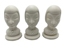Lot 3 Signed 1981 Asian Oriental White Ceramic Bust Sculptures Heads 5
