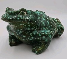 Vintage Ceramic Frog Sculpture 1979 Green Spotted Glaze 8