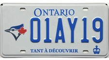 Ontario TORONTO BLUE JAYS License Plate #01AY19 FRENCH SLOGAN picture