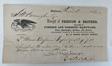 1853 Antique Billhead Baltimore MD Hardware Eagle Graphic Preston & Bro DeVaughn picture