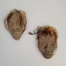 Pair Vintage Clay Shrunken Head Wall Hangings Tiki picture