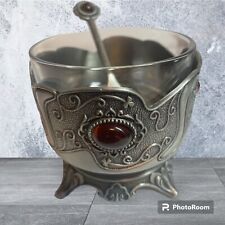 Set Of 5 Pewter Gothic Bowl Holder With Stone  And Teaspoons picture