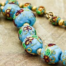 Necklace Antique Venetian African Trade Beads Blue Gold Red Bowties Graduated picture