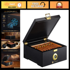 Electric Thermostatic Cigar Humidor Box - 20-30 Cigars, Cedar Wood, Dual Power, picture