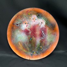 MCM Copper Enamel Art Plate Hart Abstract Mystical Lady Figures Wall Plaque 9.5
