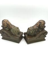 Vintage Pair of Beautiful Gold Bronze Resin Lions Bookends, 6”x3.5”x6” picture