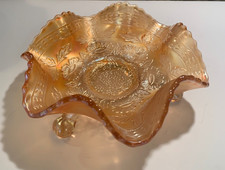 Vintage Fenton Carnival Glass Ruffled Edge Dish Bowl Iridescent Marigold/Orange picture