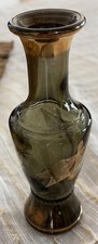 Vtg Wheatonware Green Smoked Glass Spirographic Gold Pattern Vase 6” Tall #10 picture
