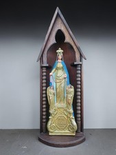 Antique French chalkware statue Our Lady of the Holy Cord in wood chapel picture