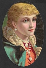 Victorian Era Blank Card - Woman's Head Blond Hair, Pearl Earring - Late 1800s picture