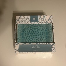 Beautiful Roscher Turquoise Crackle Glaze Salad Plate 8 In/New In Box/Set Of 4 picture