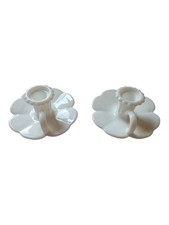 Kemple Glass Milk White pair of Light Candlestick Finger Hold Petal Marked picture
