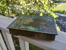 Vintage 1950s Hencho En Mexico Mixed Metals Lidded Box Stone Mosaic Inlay Chief picture