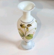 Antique Victorian Bristol Glass Vase Hand Painted Floral Blue Trim Footed Urn picture