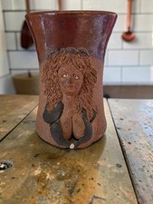 Vintage Andrew Van Der Putten Nude Woman Stoneware Mug Cup Art Pottery Folk Art  picture