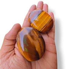 2 Pcs Golden Tiger's Eye Palm Stone Pair Polished Crystal Healing Set 176g picture