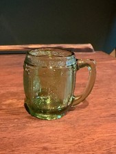 Vintage Hazel Atlas Avocado Green Glass Mini Barrel Mug 2.25
