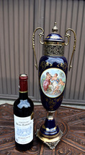 Vintage large porcelain dark cobalt victorian decor vase picture