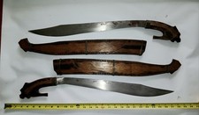 Filipino Antique Swords Pair Double Philippine Moro 1965-66 Wooden Scabbard picture