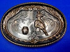 Vintage Barrel Racing Award Style German Silver Belt Buckle with Black Accents picture