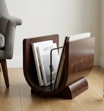 Vintage Modern Solid Teak U-Shaped Magazine Holder from Frontgate GORGEOUS picture