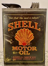 VINTAGE OLD 1930s SHELL MOTOR OIL  CAN BOX TYPE 2.5 QT picture