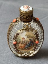 Vintage Art Deco Czech Miniature Perfume Bottle Metal Filigree picture