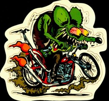 RAT  FINK STICKER “MOTORCYCLE MADNESS” 3 1/2 X 3 1/4“ GLOSSY  picture