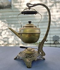 Antique B&H Bradley Hubbard Brass Teapot Warmer Stand Hanging #1615 PAT. picture