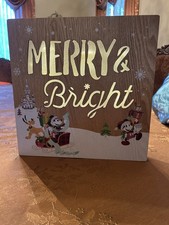 Disney Lighted Wooden Sign - Santa Mickey And Friends - Merry & Bright picture